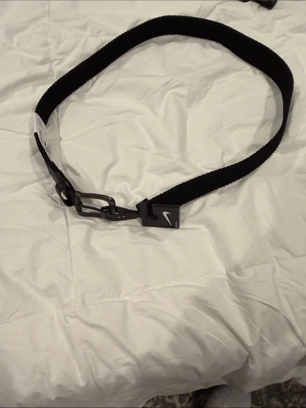 Nike Black Woven Elastic Men's Belt with Matte Buckle and Leather Trim